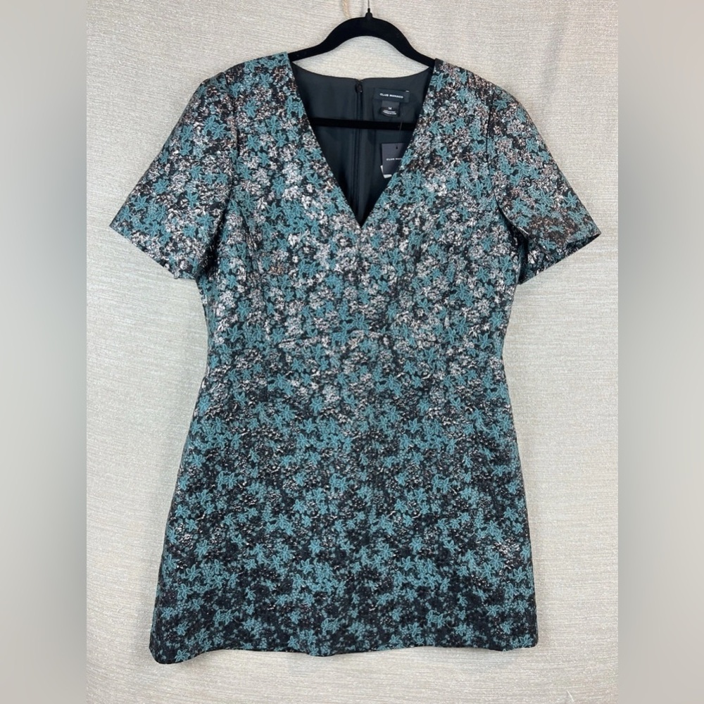 Club Monaco Size 14 Women’s Short Sleeve V Neck Shimmering Brocade Mini Dress